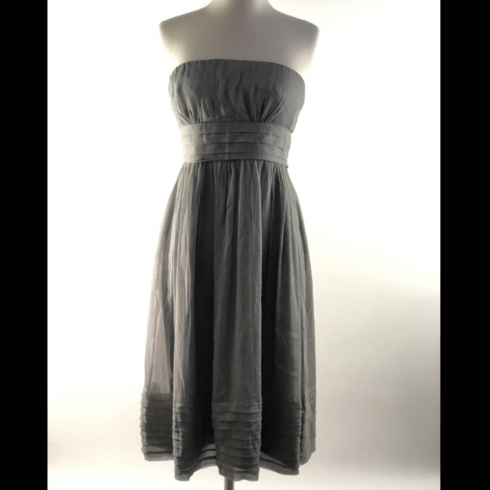 J Crew Gray Silk Pleated Strapless Dress Size 6